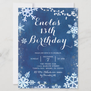 Invitation Blue Winter Snowflake fête d'anniversaire Invitati