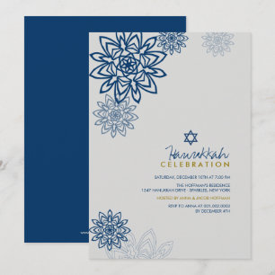 Invitation Blue Winter Snowflakes Hanoukka Celebration Party