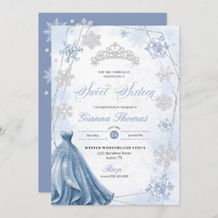 Invitation Blue Winter Wonderland Snowflake Sweet 16