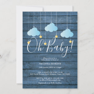 Invitation Blue Wood Twinkle Twinkle Oh Baby Baby shower