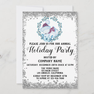 Invitation Blue Wreath Christmas Company Fête d'argent