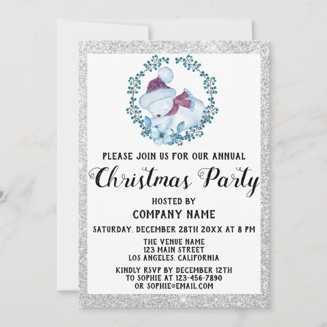 Invitation Blue Wreath Company Fête de Noël Silver (Devant)