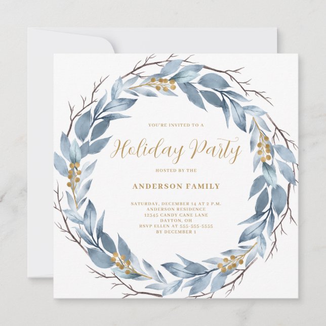 Invitation Blue Wreath Russe Noël Fête de Noël (Devant)