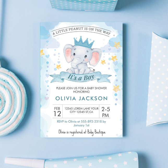 Invitation Blue Yellow Aquarelle éléphant garçon baby shower (Créateur téléchargé)