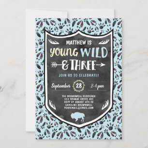 Invitation Blue Young Wild et Three Boys 3e fête d'anniversai