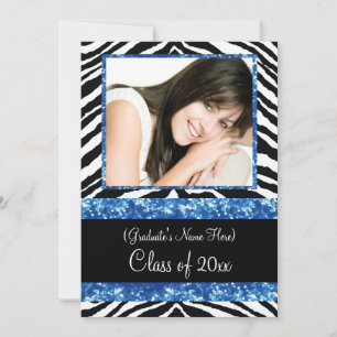Invitation Blue Zebra Sparkle Girls Graduation Party