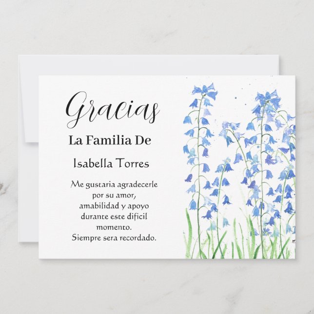 Invitation Bluebells Espagne Floral funérailles Merci de la m (Devant)