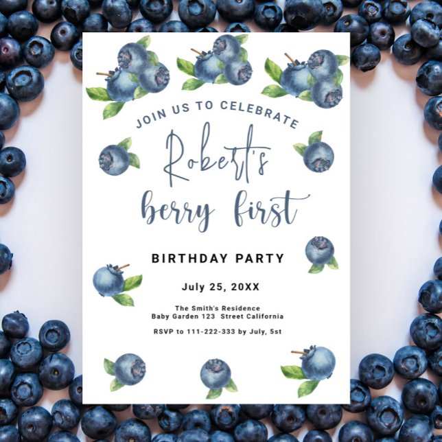 Invitation Blueberries 1er anniversaire | Berry First (Créateur téléchargé)