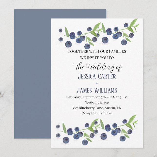 Invitation Blueberries Blueberry Fruit Mariage d'aquarelle (Devant / Derrière)