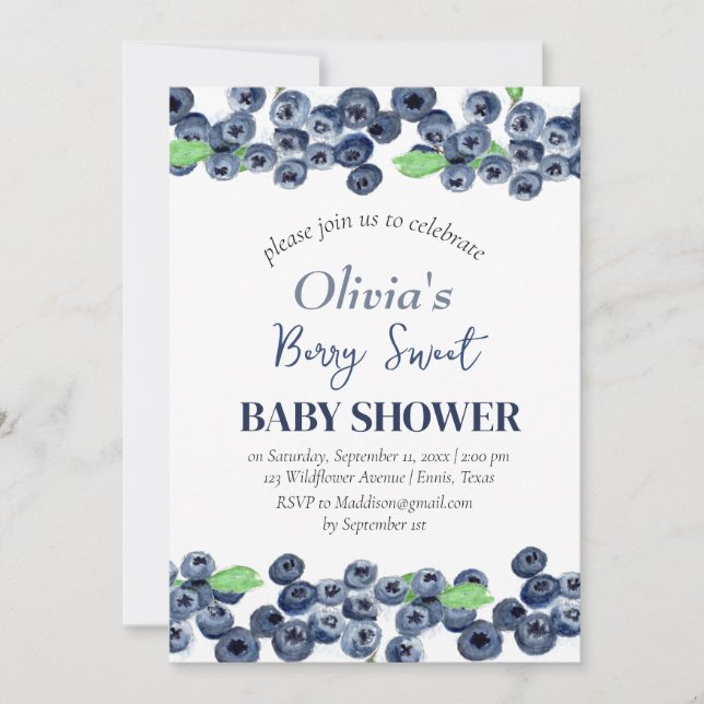 Invitation Blueberries Fruit Berry Baby shower doux (Devant)