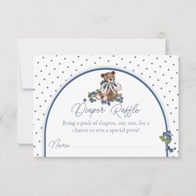 Invitation Blueberry Bear Baby Boy Shower Diaper Raffle (Devant)