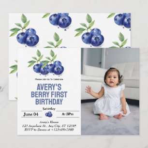 Invitation Blueberry Berry Première fille 1er anniversaire Ph