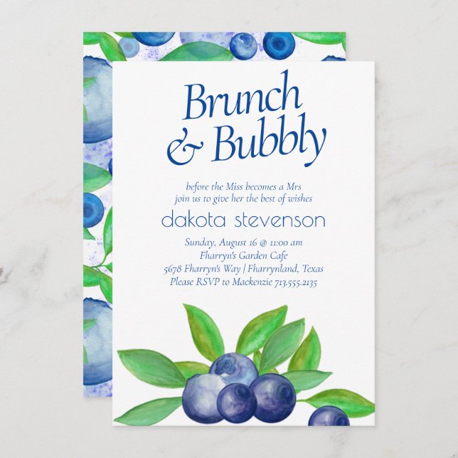 Invitation Blueberry Chic | Bleu classique Bleu Bleu Brunch (Devant / Derrière)