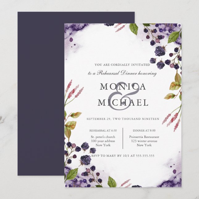 Invitation Blueberry | Dîner de répétition Mariage (Devant / Derrière)