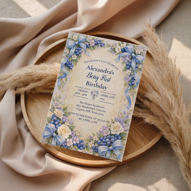 Invitation Blueberry Garden Berry First 1st Birthday (Créateur téléchargé)
