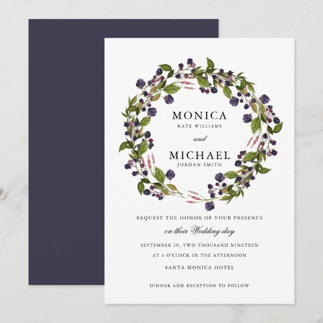Invitation Blueberry | mariage botanique moderne (Devant / Derrière)