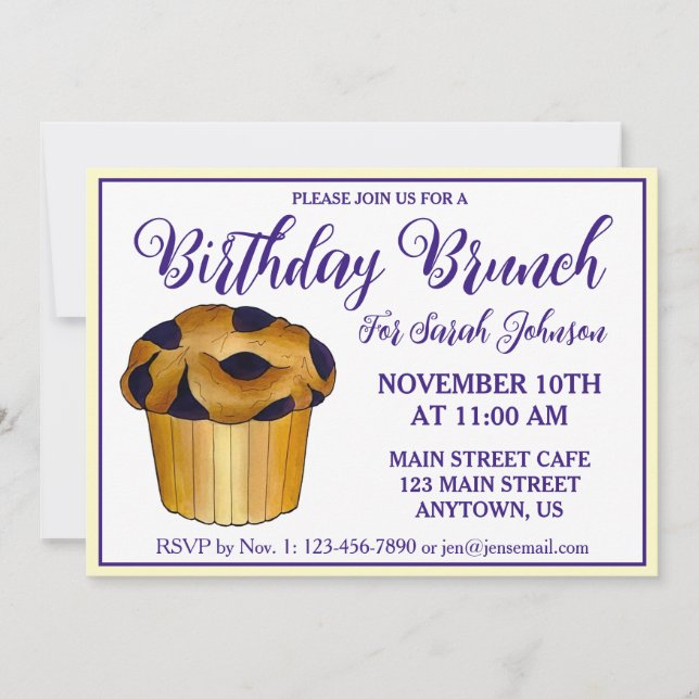 Invitation Blueberry Muffin Pâtisserie Petit déjeuner Brunch (Devant)