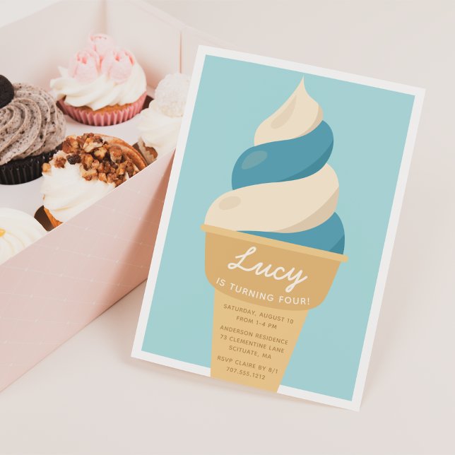 Invitation Blueberry Swirl Ice Cream Cone Anniversaire de enf (Créateur téléchargé)