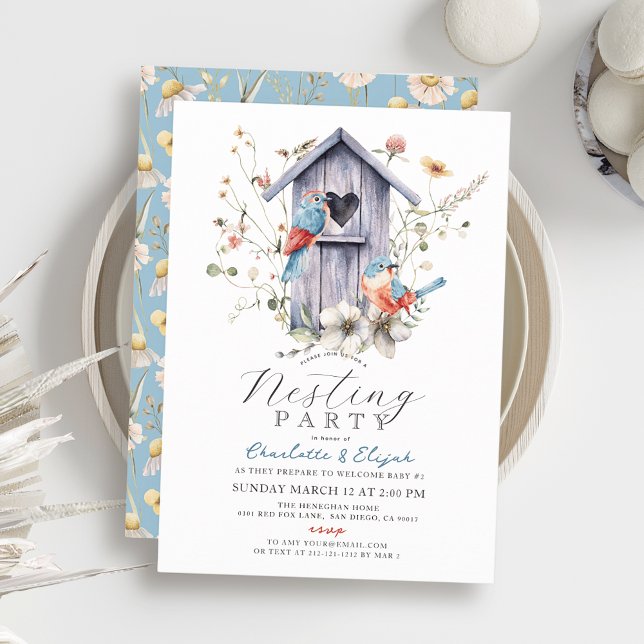 Invitation Bluebird Birdhouse Fleur sauvage fête de nidificat (Créateur téléchargé)