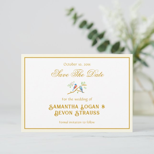 Invitation Bluebirds Save The Date Wedding Announcement (Debout devant)