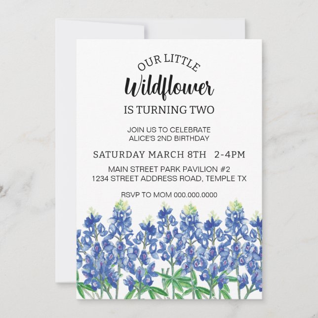 Invitation Bluebonnet Birthday Texas Flower téléchargement (Devant)