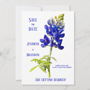 Invitation Bluebonnet Floral sur blanc, mariage Enregistrer l