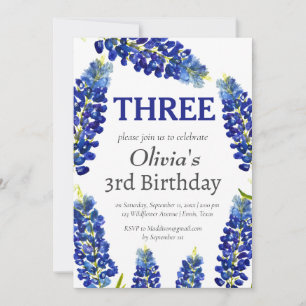 Invitation Bluebonnets 3e anniversaire bleu floral