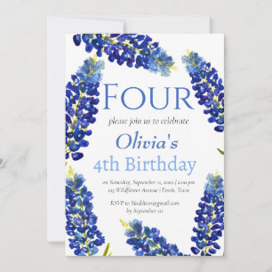 Invitation Bluebonnets 4e anniversaire Blue Girl Floral