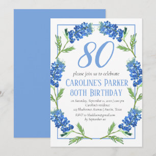 Invitation Bluebonnets 80e anniversaire Blue Floral Texas