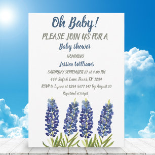Invitation Bluebonnets Blue Floral Aquarelle Texas Baby boy