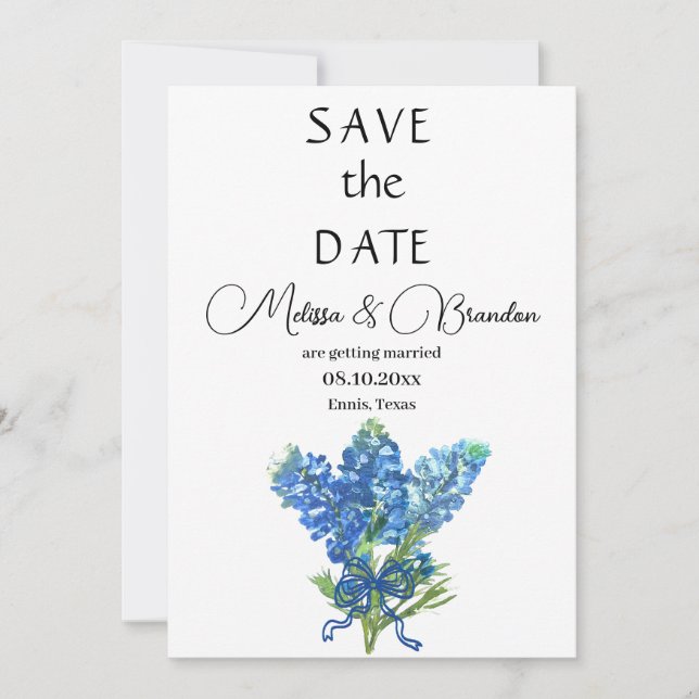 Invitation Bluebonnets Blue Floral Texas Rustic Mariage (Devant)