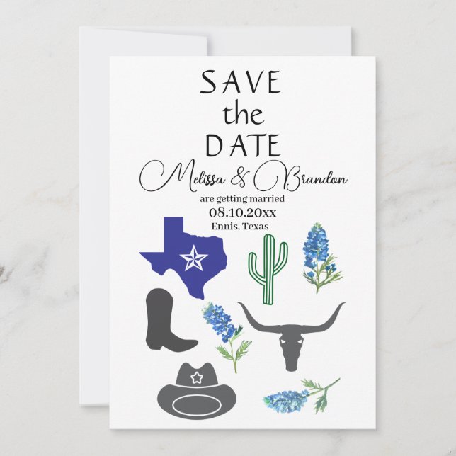 Invitation Bluebonnets Blue Floral Texas Rustic Mariage (Devant)