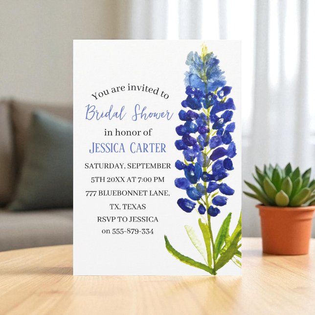 Invitation Bluebonnets Floral Watercolor Boho Bridal Shower  (Créateur téléchargé)