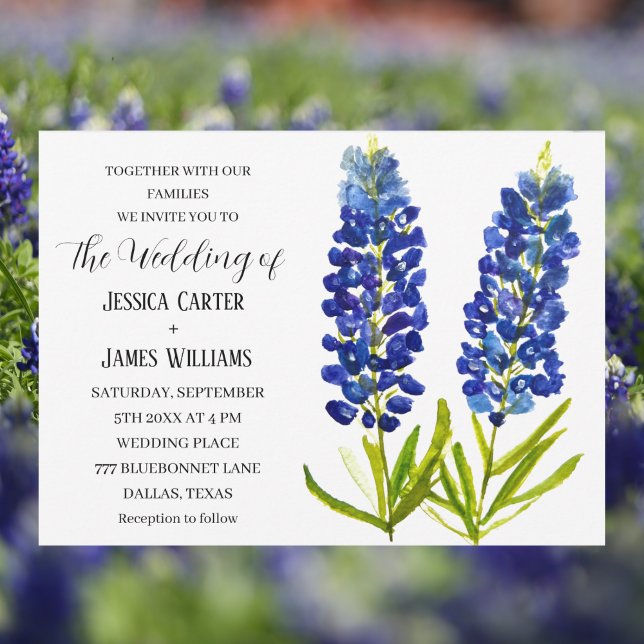 Invitation Bluebonnets Texas Aquarelle Bleu Floral Mariage (Créateur téléchargé)