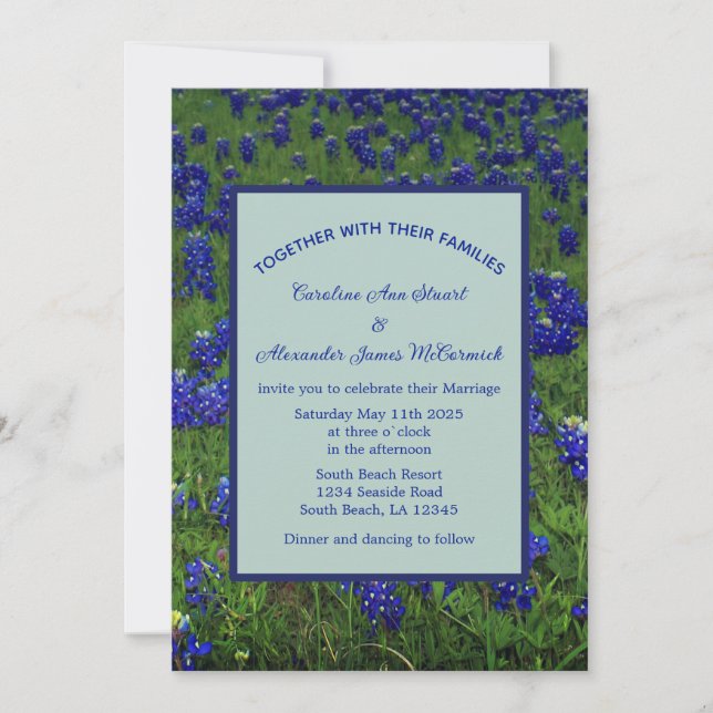 Invitation Bluebonnets Texas Blue Floral Mariage élégant (Devant)