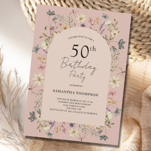 Invitation Blush 50e anniversaire Floral Fleur sauvage Invita