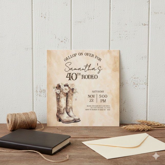Invitation Blush and Boots 40th Rodeo Birthday Party (Créateur téléchargé)