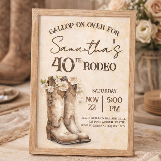 Invitation Blush and Boots 40th Rodeo Western Birthday
