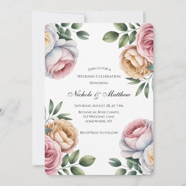 Invitation Blush and Ivory Rose Floral Wedding Celebration  (Devant)