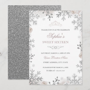 Invitation Blush Argent Noël Magique 16e Anniversaire