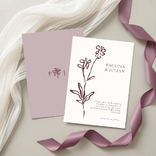 Invitation Blush Blanc & Mauve Poussiéreux   Élégant Mariage 
