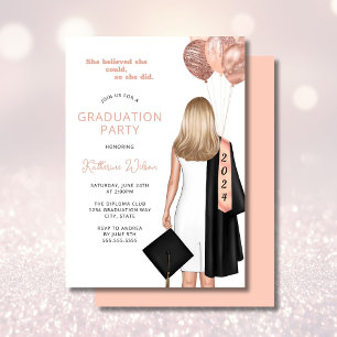 Invitation Blush Blonde Femelle Elle Croyait Graduation Party
