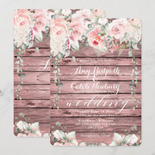 Invitation Blush & Blooms Mariage Rose Wood Rustic Barque