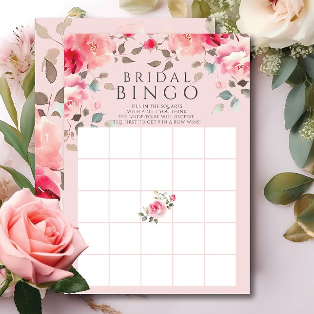 Invitation Blush Blossoms Fête des mariées Jeu de Bingo (Créateur téléchargé)