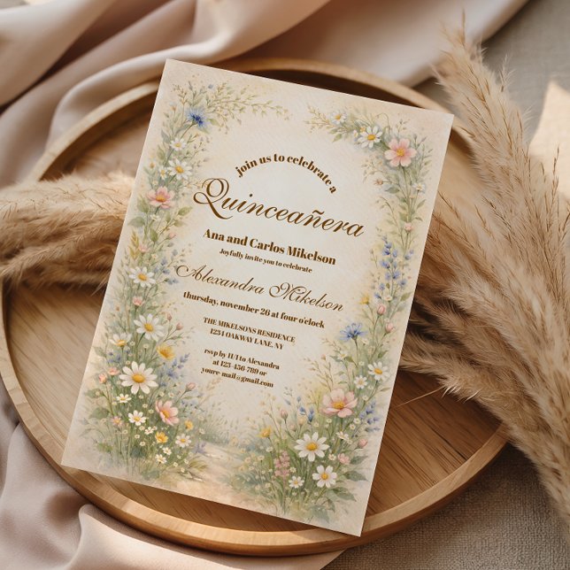 Invitation Blush Blue Meadow Quinceañera (Créateur téléchargé)