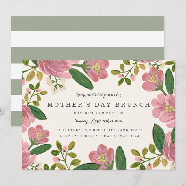 Invitation Blush Bouquet Fête des mères Brunch (Devant / Derrière)