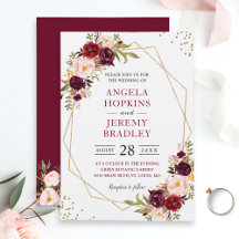 Blush Bourgogne Floral Moderne Mariage cadre or