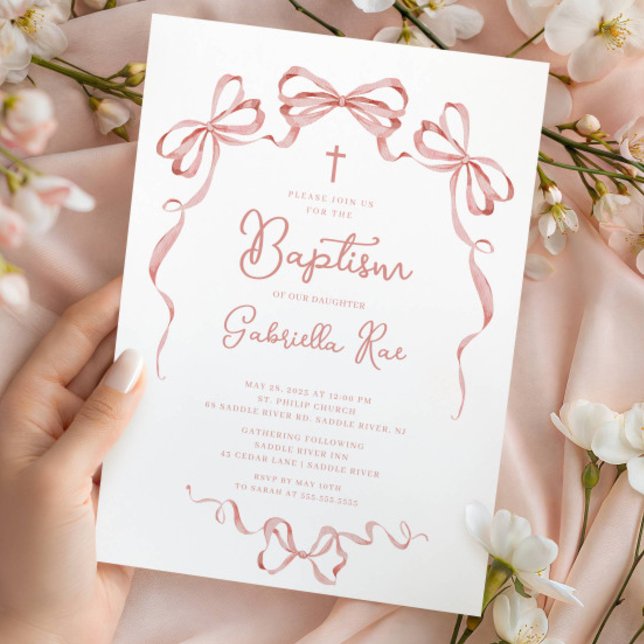 Invitation Blush Bow Girl Baptism (Créateur téléchargé)