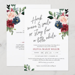 Invitation Blush Burgundy et Navy Drive Par Fête des mariées