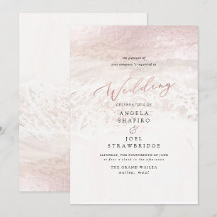 Invitation Blush Coastal+Champagne Bulles Mariage élégant